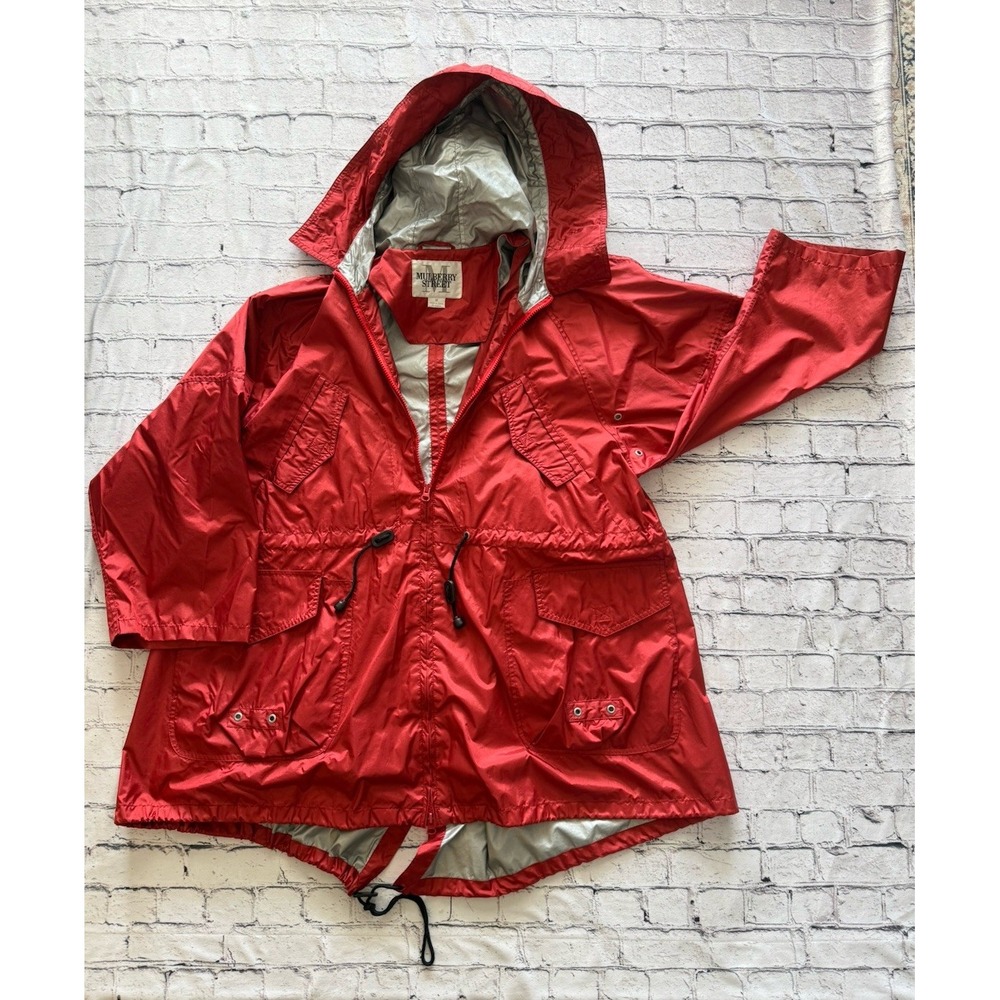 Mulberry Street Red Hooded‎ Lightweight Nylon Jacket Oversized Size Medium NWOT